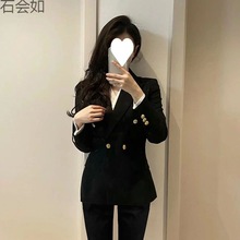 正装女套装大学生公务员面试工作服春秋新款黑色职业荷叶领套装女