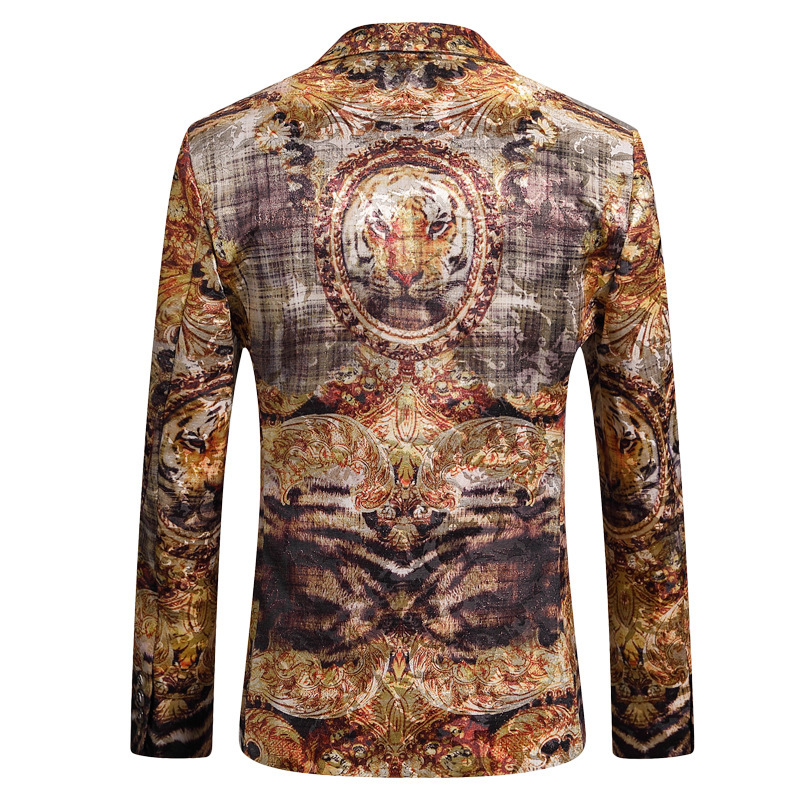 跨境|男士金丝提花西装单件虎头图案主持人演出服宴会礼服潮