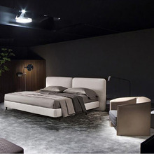 意式极简展厅卧室双人床北欧现代简约布艺床影楼样板房小户型婚床