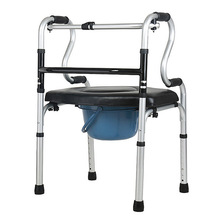 老人助行器铝合金助步器带便盆可调节带轮带坐便可折叠