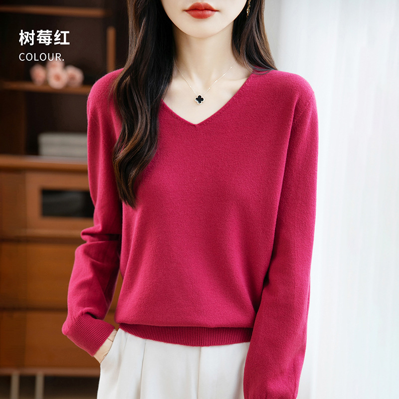 无缝上衣V领针织软款打底显瘦新款批发针织衫春秋宽松打底毛衣
