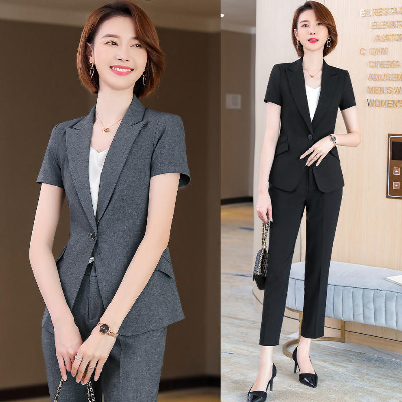 职业装套裙短袖西装气质夏款公务员面试工作服酒店前台正装女套装