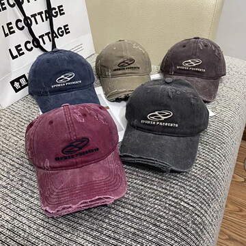 帽子男街头做旧破洞牛仔布棒球帽女韩版情侣潮牌字母刺绣鸭舌帽夏