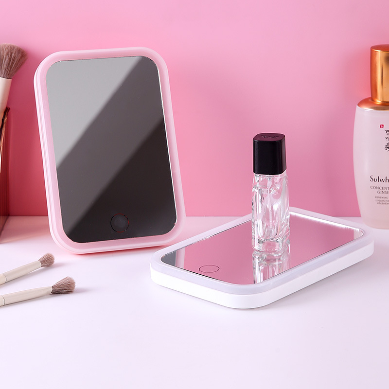 Led Make-up Mirror Tricolour Light Square Desktop Desktop Fill Light Mirror Student Dormitory Dressing Mirror Beauty Makeup Mirror