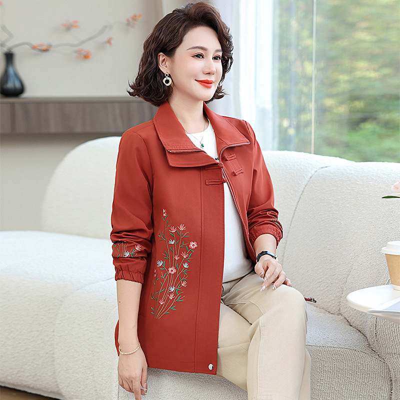 妈妈外套春秋2024新款洋气中老年薄款夹克上衣中年女士秋装风衣女