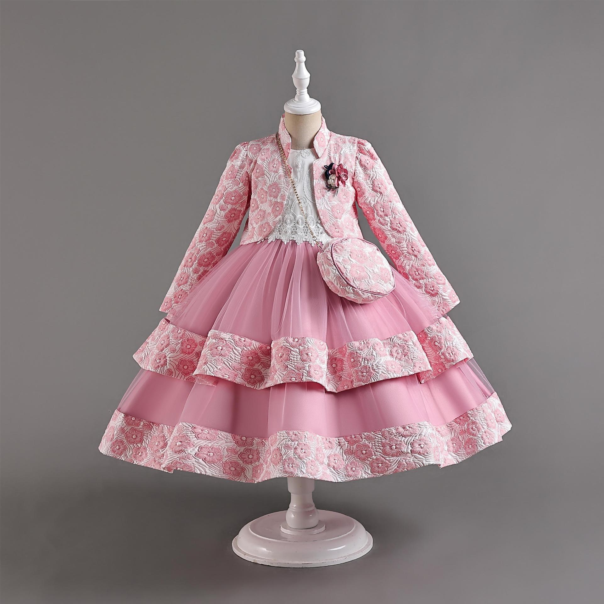 跨境儿童礼服长袖两件套装连衣裙秋冬女童裙子宴会演出公主裙