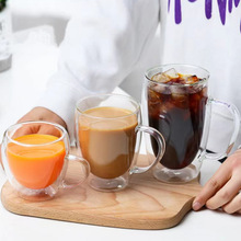家用带把杯高硼硅玻璃杯双层隔热大容量透明咖啡牛奶果汁马克水杯