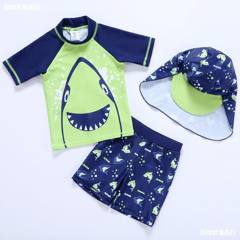 儿童泳衣男童泳裤分体套装宝宝小中童男孩泳装可爱卡通鲨鱼游泳衣