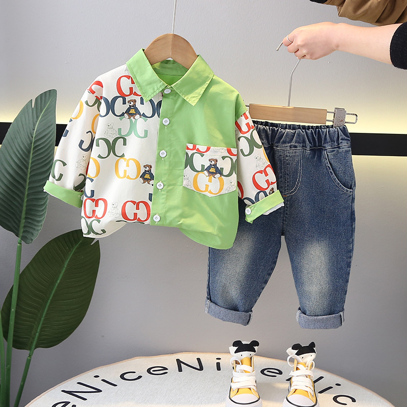 Children's Clothing Casual Multicolor Long-Sleeved Shirt Boys' Animal Shirt Boys' Casual Suit Spring and Autumn Children