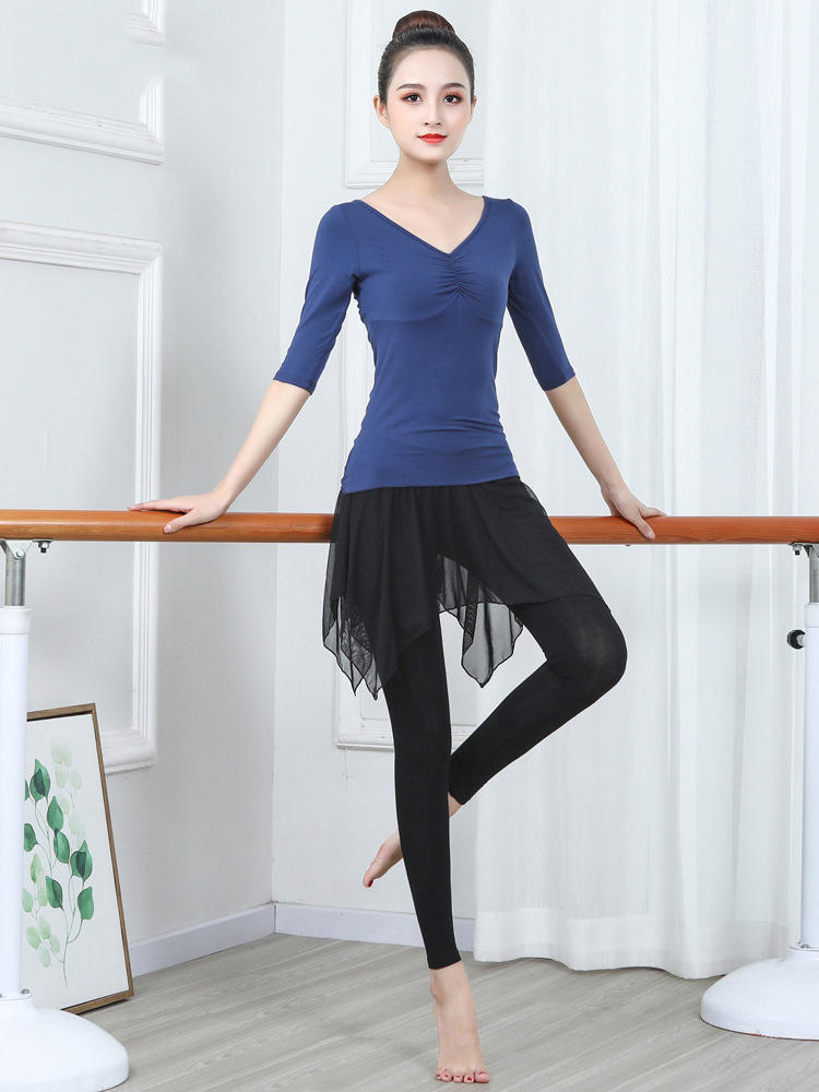 现代舞服装女成人新款舞蹈练功服夏短袖修身形体服套装古典跳舞服
