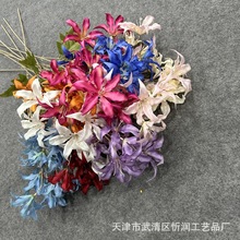 新款仿真花12头百合 婚礼路引背景花材 百合花装饰插花假花厂家