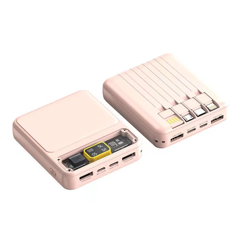 Mini with Cable Power Bank 10000 MA Large Capacity Portable Fast Charge Transparent Mobile Power Power Bank