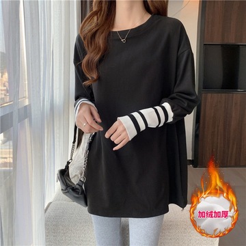 长袖恤女棉春秋冬加绒德绒打底衫卫衣中长-阿里巴巴