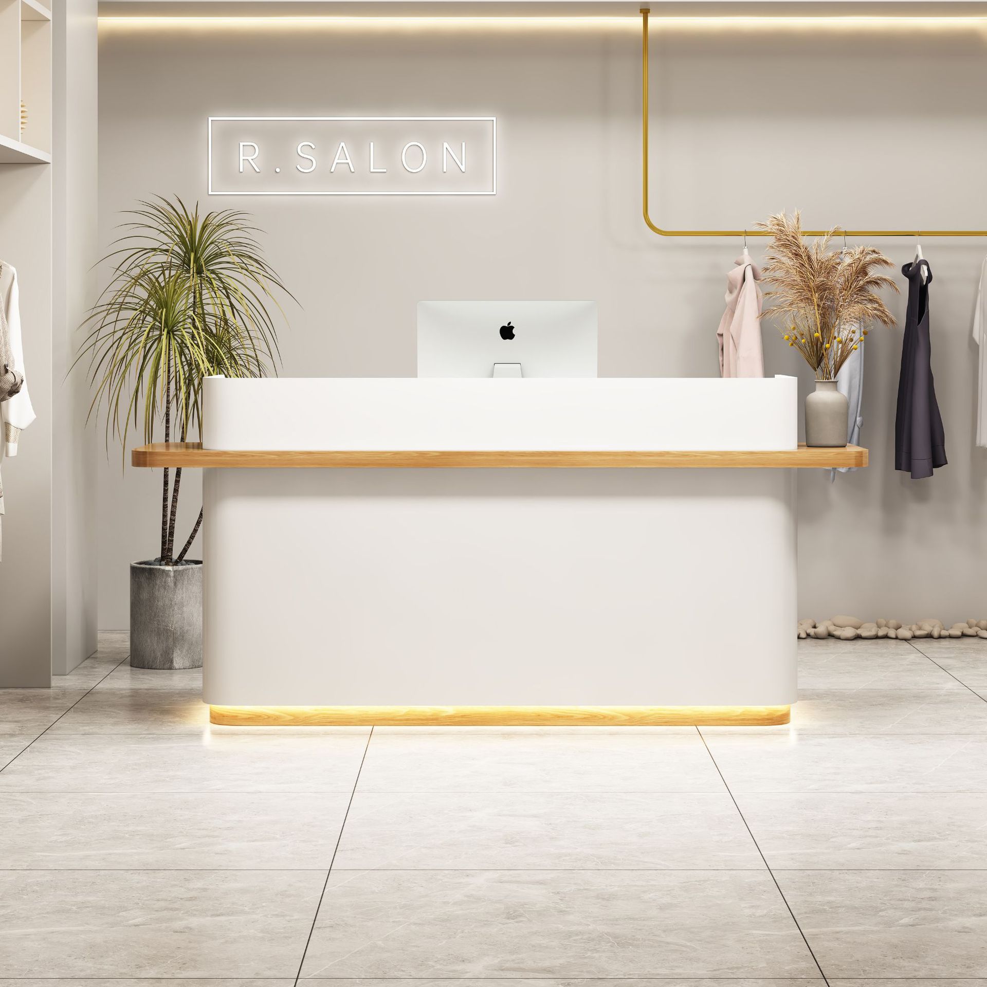 服装店收银台简约现代美容院公司前台奶茶店理发店带灯圆弧接待台