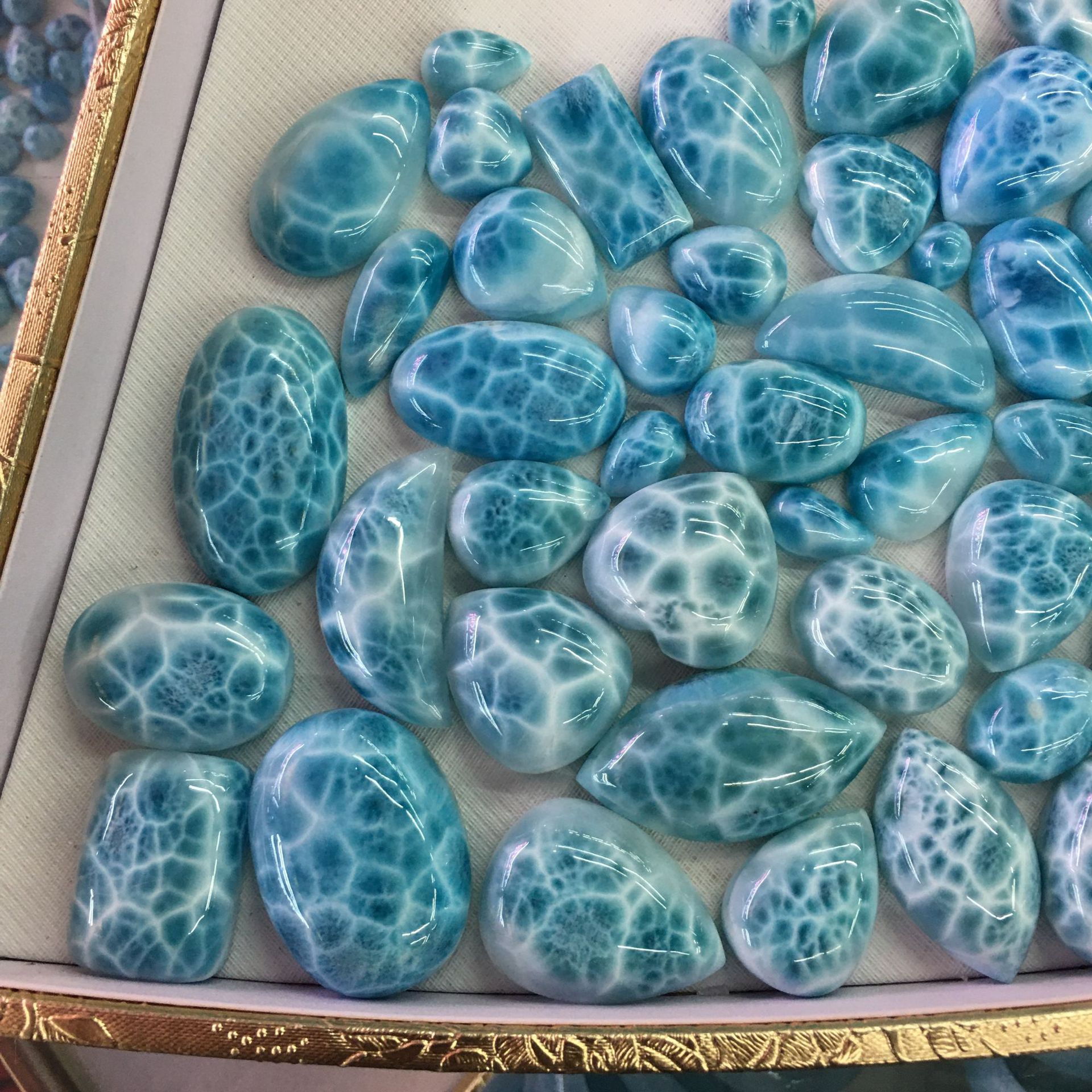 可塘厂家 批发天然海纹石玉化裸石戒面 拉利玛海纹石龟背纹清晰