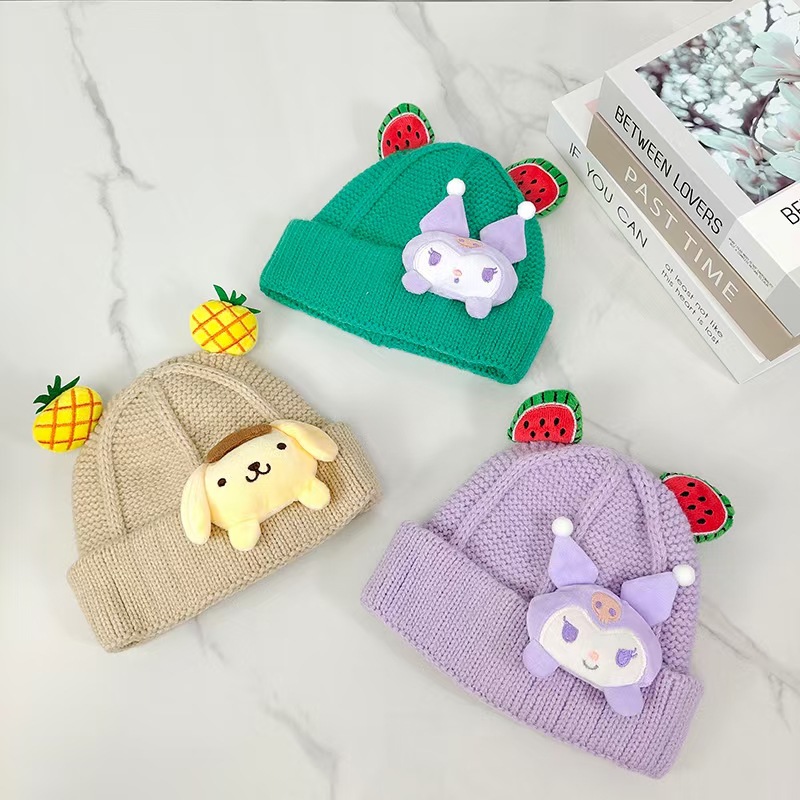 Baby Autumn and Winter Hat Warm Thickened Woolen Cap Boys and Girls Knitted Korean Cute Cartoon Sleeve Cap