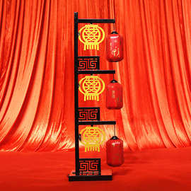 婚庆道具中式路引汉唐中式宫灯路引风仿古铁艺三联红灯笼路引