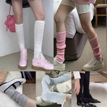 新款净版纯色螺纹高筒棉纱堆堆袜网红潮同款中筒袜子复古棉袜