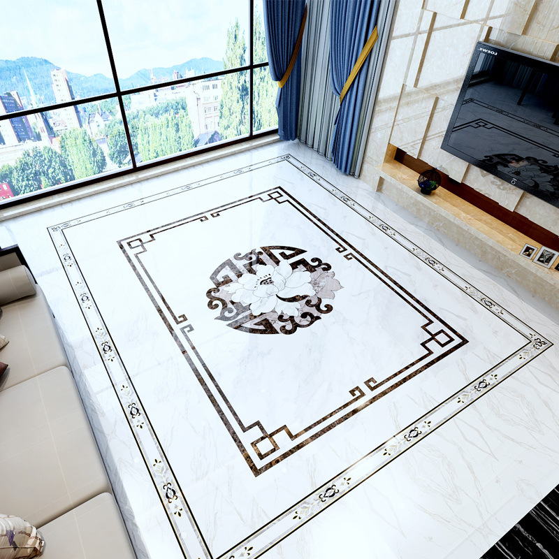 现代中式客厅拼花瓷砖800x800 入户玄关餐厅拼图地板砖抛晶砖