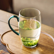 家用单层加厚带手把透明泡茶杯办公室绿茶杯多色喝水杯子花茶杯