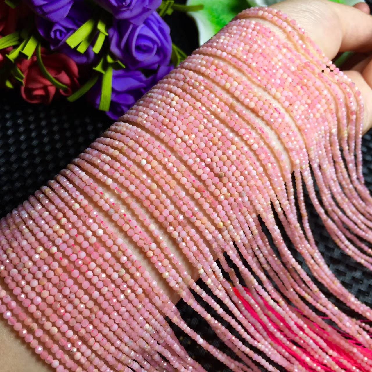 天然欧泊切角粉奥宝切面半成品粉嫩欧珀长链 diy散珠项链手链流苏