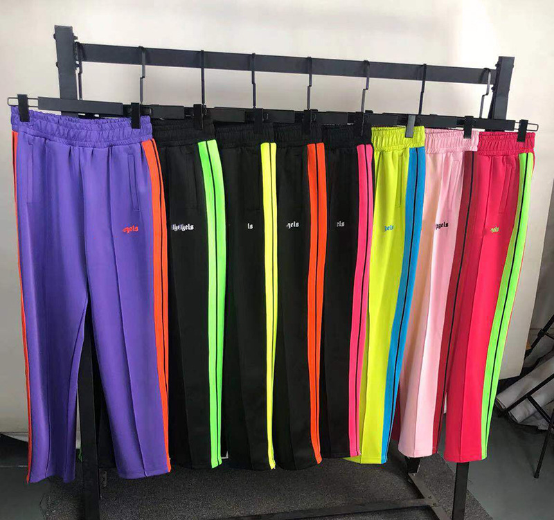 palm angels 天使新款彩虹条侧面织带裤脚拉链抽绳男女款休闲长裤