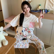 睡衣女夏季纯棉短袖2024新款网红可爱卡通可外穿家居服套装甜美女