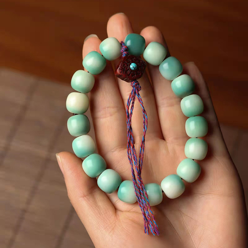 绿阴皮菩提根念珠手串 渐变半山半水搭配紫檀镶嵌绿松石手持批发