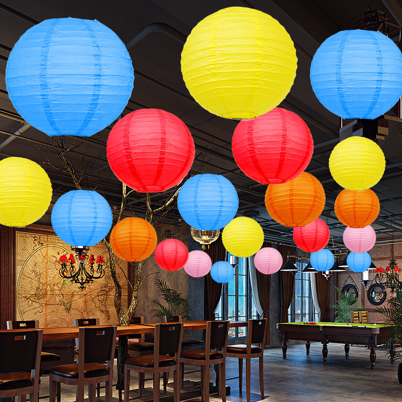 2024春节12寸光板折叠纸灯笼灯谜道具 商场店铺吊顶灯笼装饰挂饰