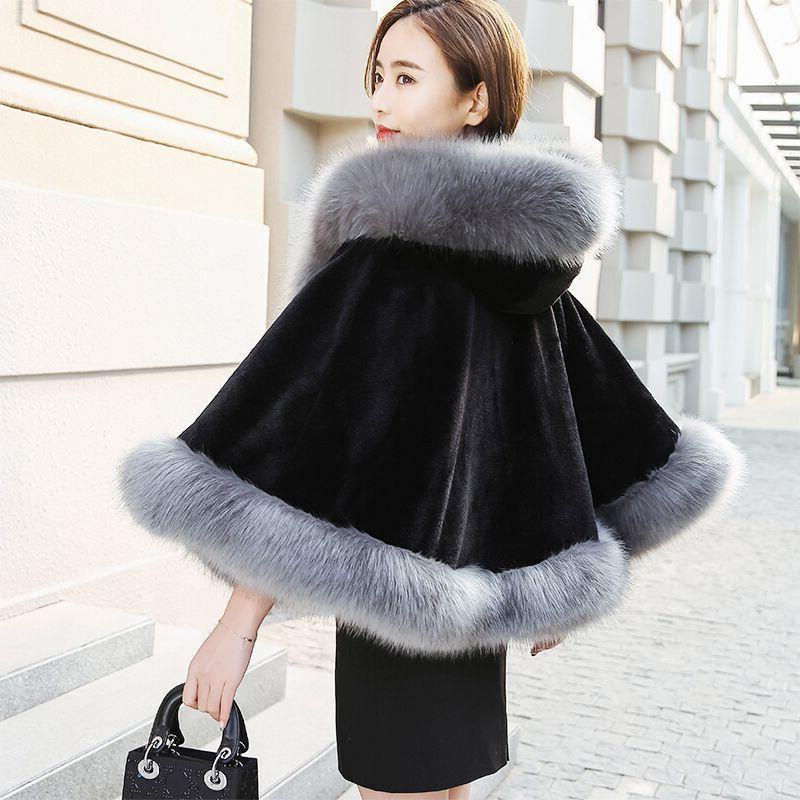 婚纱披肩女秋冬红色披风斗篷加厚狐狸毛皮草外套结婚新娘旗袍外搭