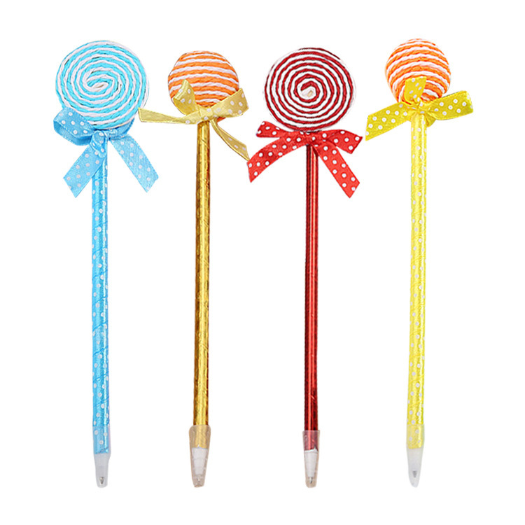 Student Ballpoint Pen Creative Cute Learning Stationery Cartoon Bow Candy Color Gift Lollipop Ballpoint Pen Factory