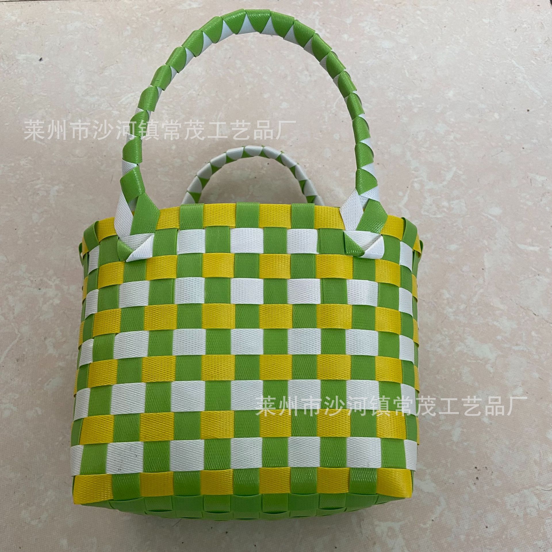 Handmade Plastic Woven Bag Women's Small Square Bag Multi-Color Optional Hand-Carrying Vegetable Basket Children's Vegetable Basket Quantity Discount