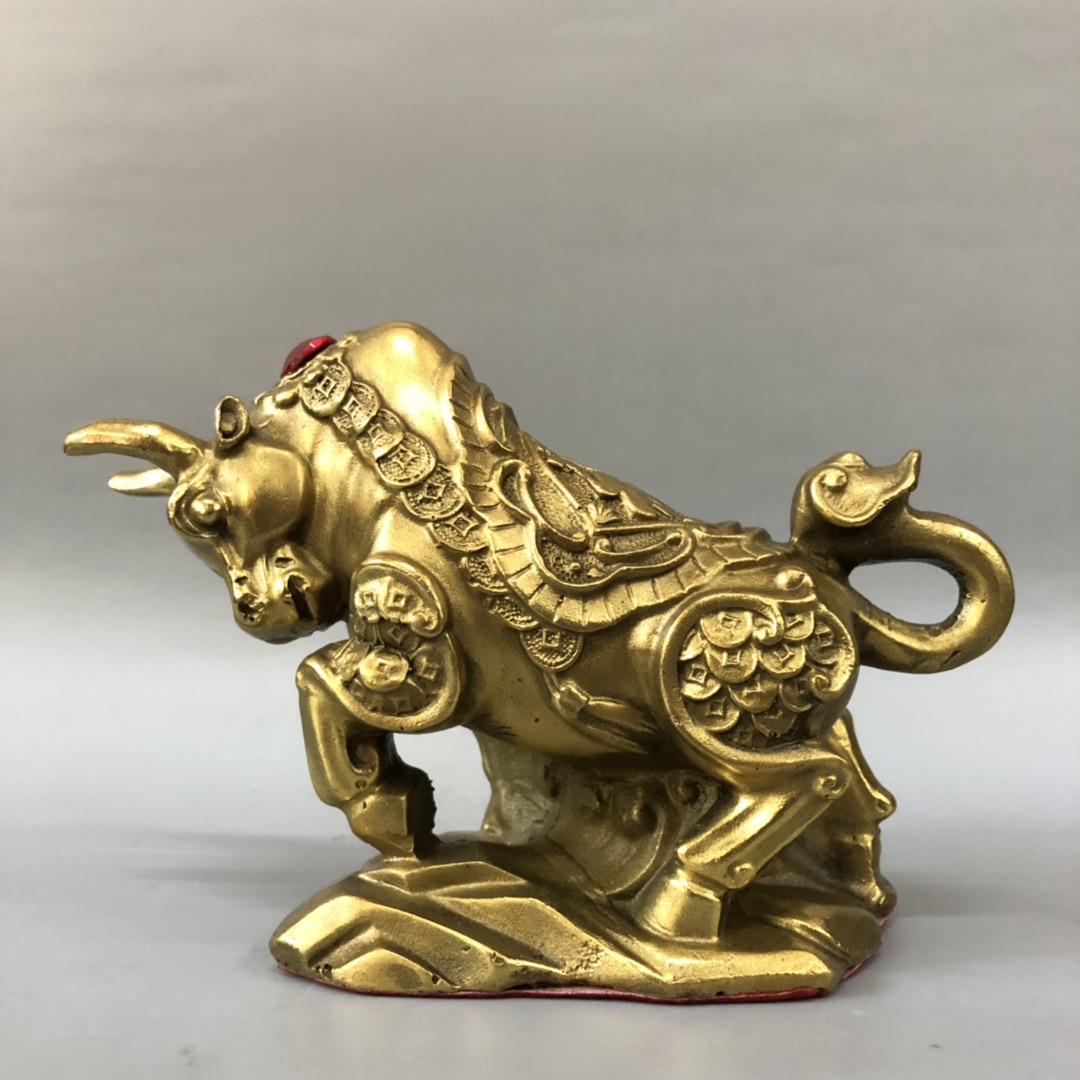 黄铜牛摆件元宝牛金钱牛中式黄铜牛摆件家居金属工艺品摆件-阿里巴巴