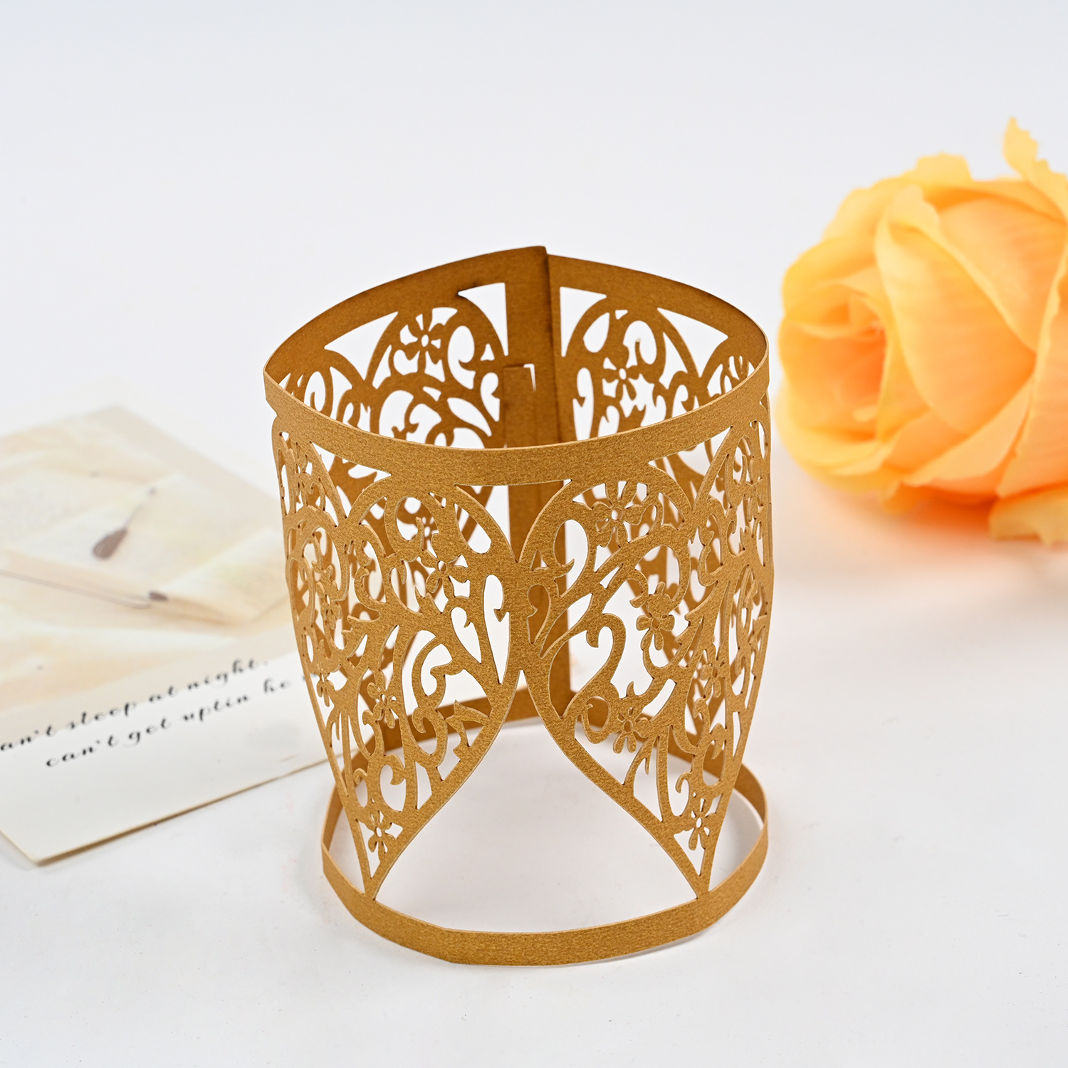 厂家批镂空珠光纸灯罩 纯色创意纸四个桃心花纹led电子小蜡烛灯罩