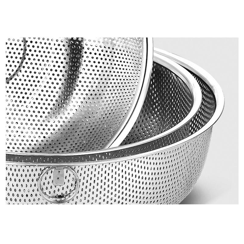 Stainless Steel Thickened Drain Basket with Dense Hole Rice Washing Filter Household Washing Vegetable Basket Fruit Basket Kitchen Rice Basket Factory Direct Sales