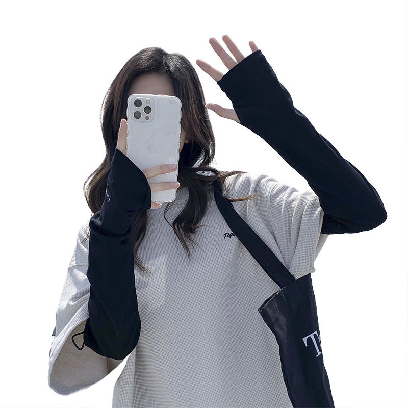Simple Summer Solid Color Finger Leakage Elastic Band Oversleeve Outdoor Sun Protection Ice Sleeve Female Driving Travel UV Protection Arm Guard