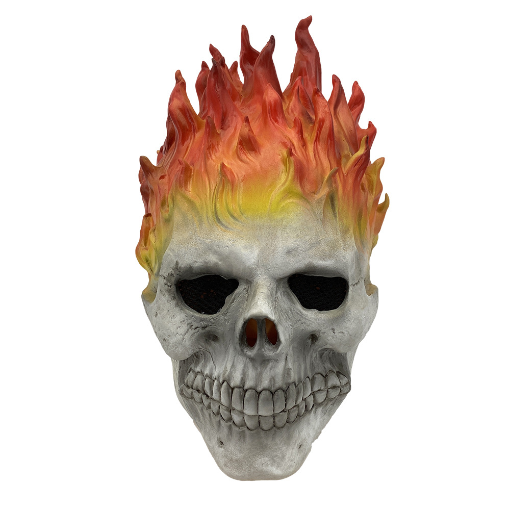 跨境新款万圣节恶灵骑士面具鬼脸骑士头套恐怖火焰骷髅头骷髅面具