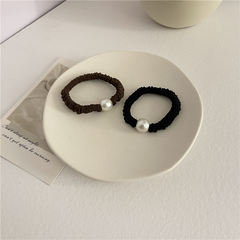 High-Grade Pearl Black Large Intestine Hair Ring Rubber Band Hair Accessories Simple Velvet High Elastic Hair Bands All-Matching Hair Rope Headdress