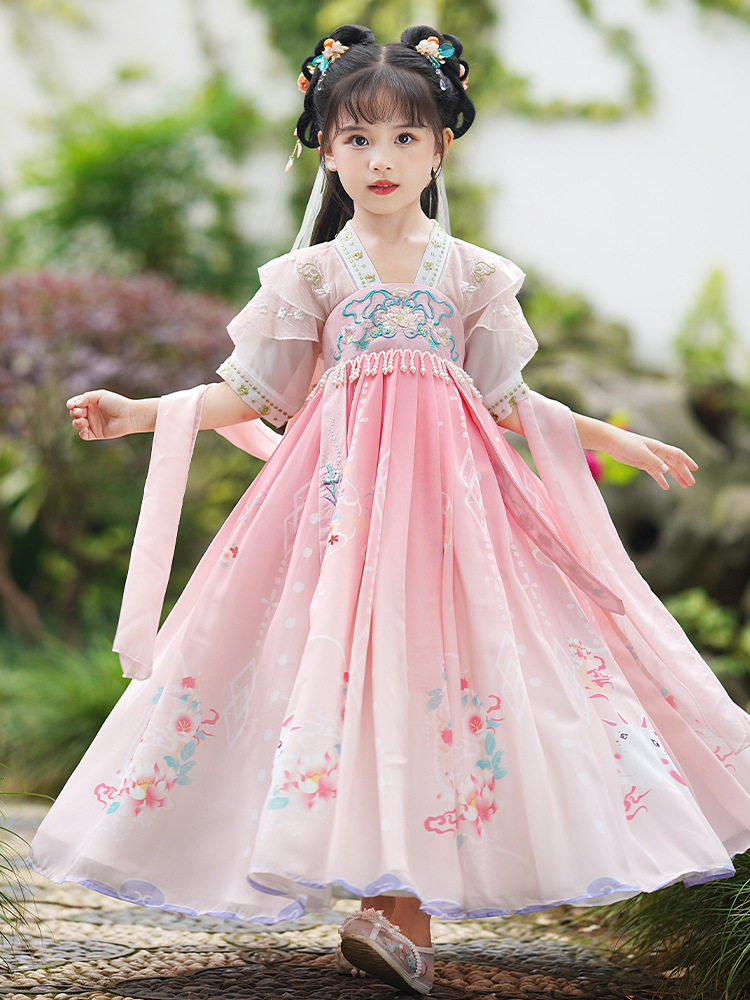 汉服女童夏装2023新款古风连衣裙子夏季女孩唐装儿童超仙古装夏款