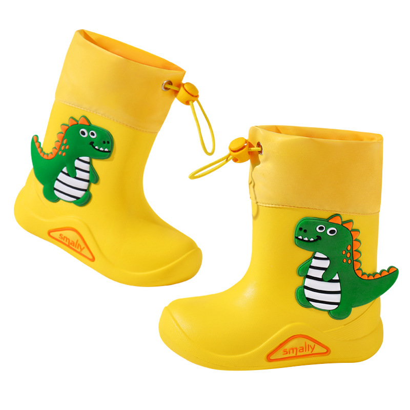 Children's Rain Boots Baby Thick Soft Rain Boots Kids Waterproof Non-Slip Rain Gear Little Dinosaur Leg Shaping Elastic Mouth Rain Shoes