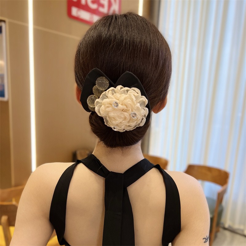 Cross-Border Light Luxury High-Grade Camellia Bow Bun Wriggled Plate Hair Artifact Tress Device Female Hairware