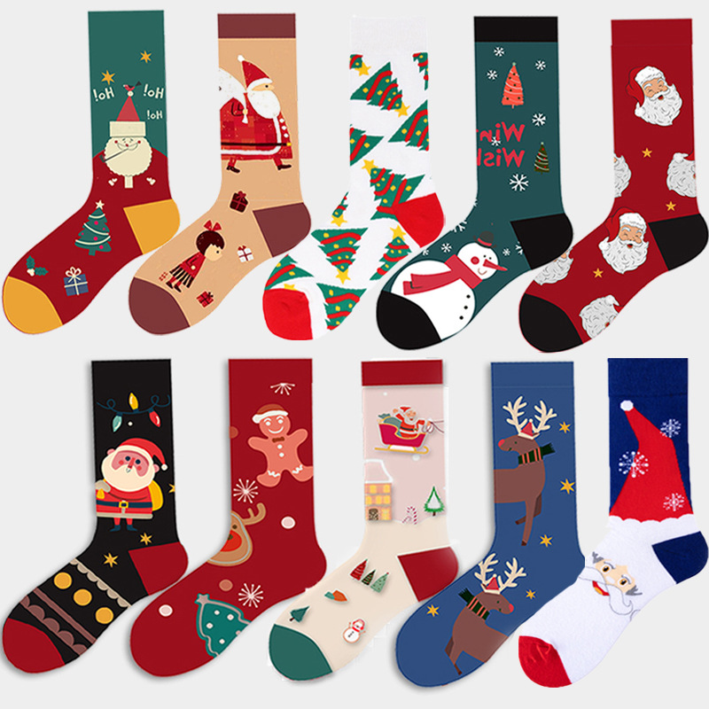 Christmas Stockings Festival Festive Socks High Cotton Santa Claus Snowman Christmas Tree Stockings Autumn and Winter Socks