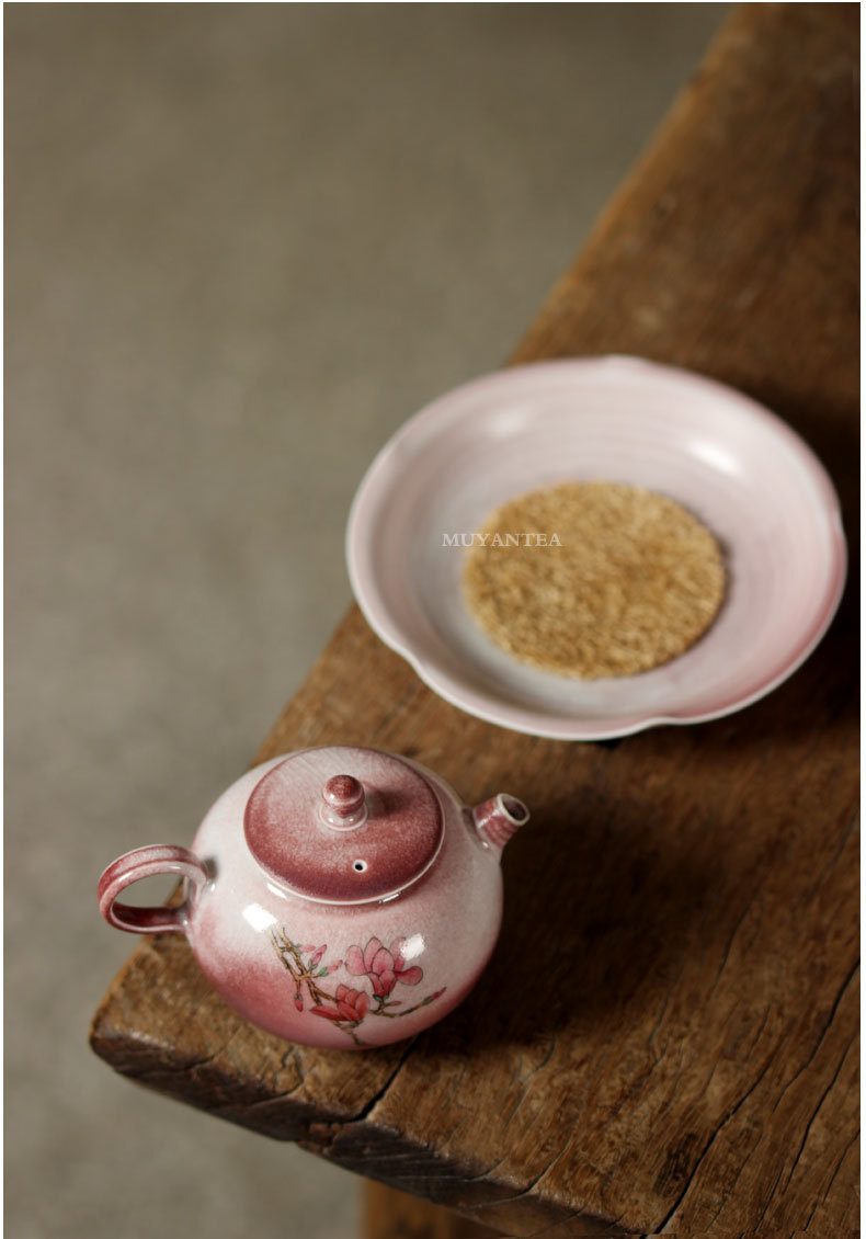 慕陶 手绘窑变茶壶玉兰花陶瓷泡茶壶家用功夫茶具球孔单壶