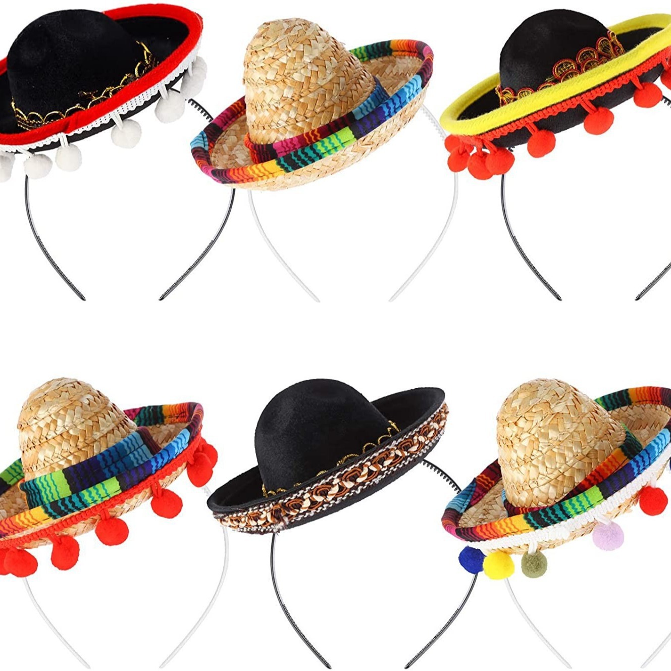 Cross-Border Direct Supply 16cm Mexican Straw Hat Mini Straw Hat Headband Carnival Halloween Festival Party Hat