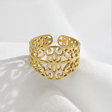 法式复古雕花镂空不锈钢戒指设计感高级镀18K金钛钢指环饰品批发