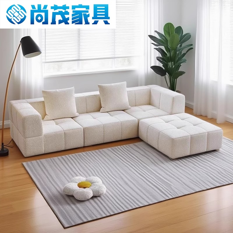 压缩沙发真空卷包奶油风客厅现代极简羊羔绒面料小户型布艺沙发