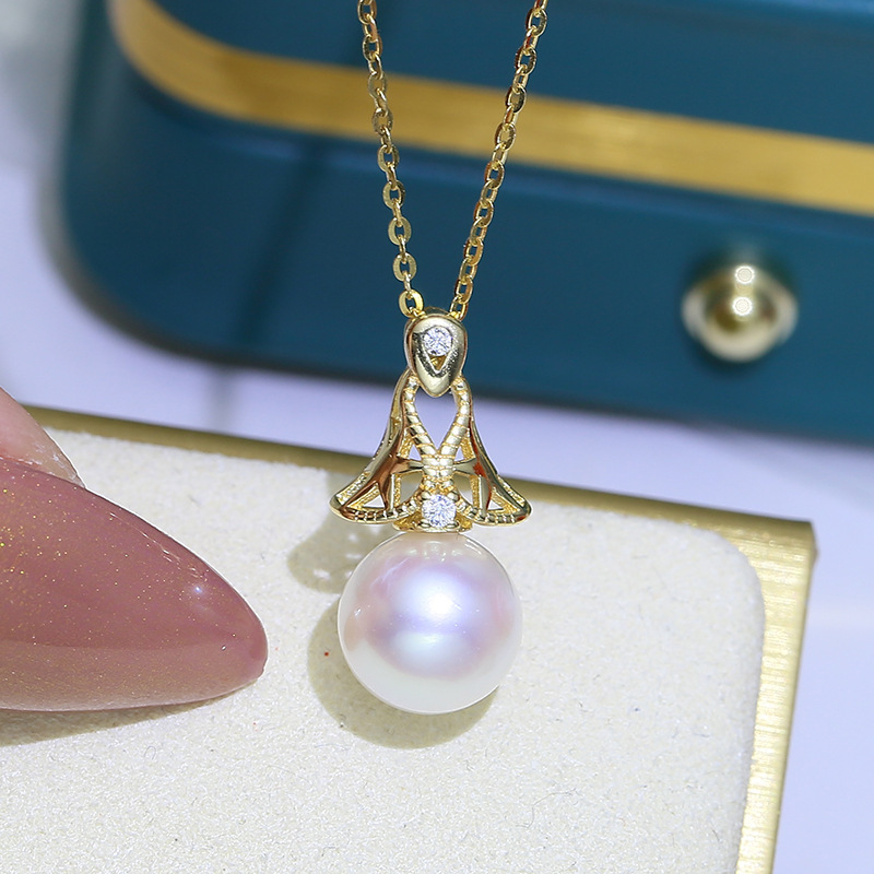 diy手工配件 s925纯银巴洛克阿飘珍珠吊坠项链坠空托半成品银托女