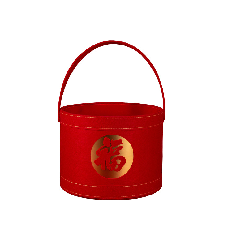 现货大红色福字抱抱桶新年喜庆银柳花束插花桶伴手礼手提圆形福桶