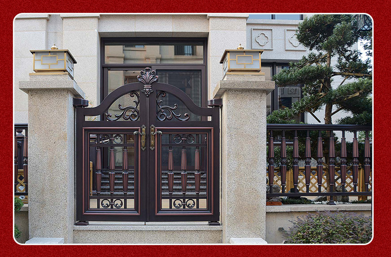 定制别墅庭院门铝艺大门 悬浮折叠平开防盗入户大门 中式庭院大门