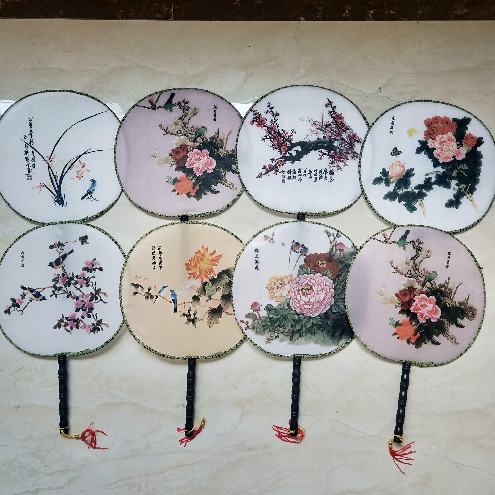 Archaistic Circular Fan Temple Fan Classical Hanfu round Fan Chinese Style Flower and Bird Dance Group Fan Opening Promotion Activity Gift